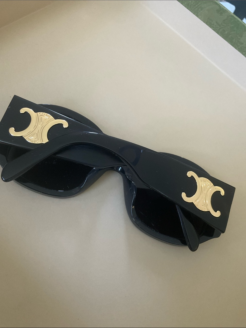 Celine Round Oversized Black Sunglasses with Gold Logo - Picture 4 of 7